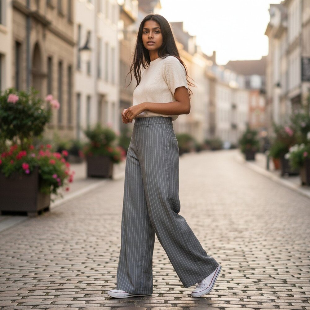 Forever 21 Plus WIde Leg Grey Pinstriped Pants Size 4X NWT